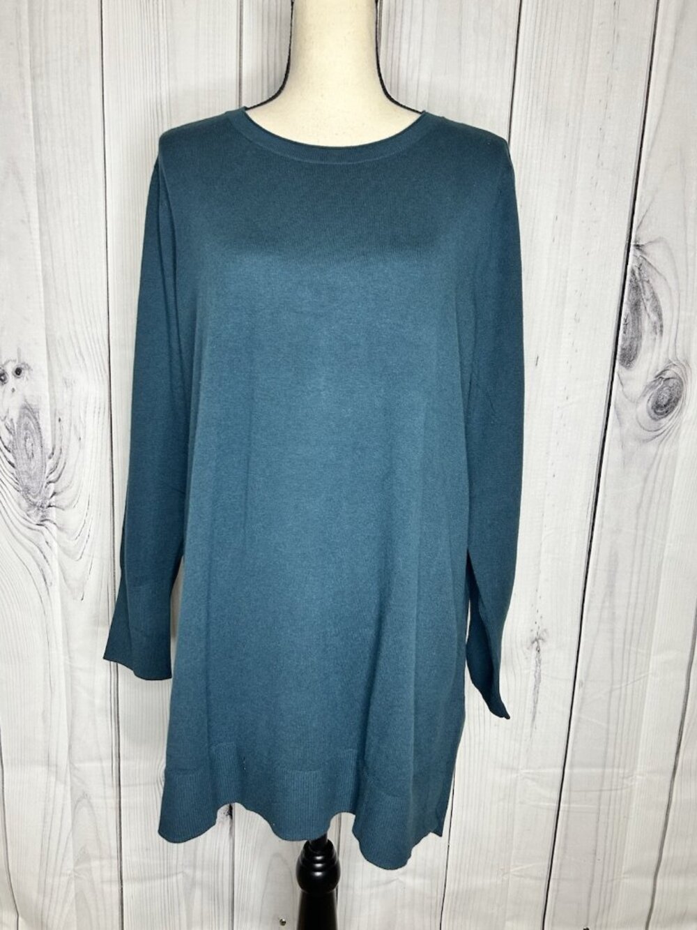 NWT J Jill Knit Sweater Size XL Teal Blue Peacock Cotton Blend Crew Neck NEW